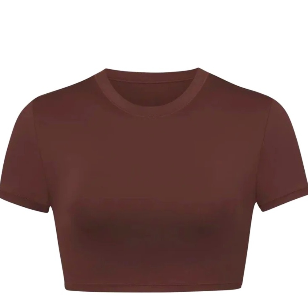 SKIMS Fits Everybody Crop Top, Short Sleeve, Brown, Size Small